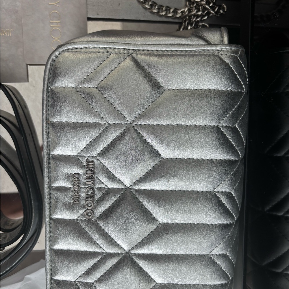 Jimmy Choo Metallic Silver Quilted Crossbody Bag
